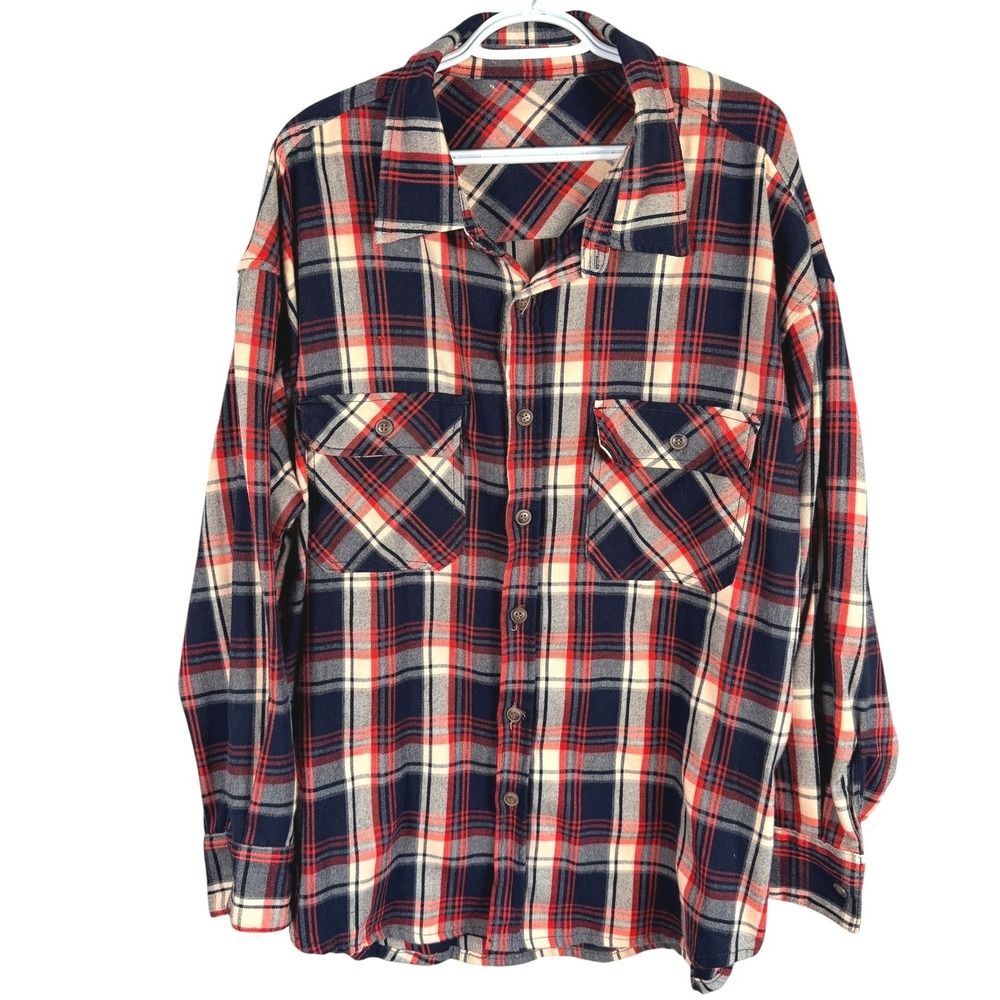 MNML Heavyweight Flannel Shirt Mens XL Red Black Plaid Button Up Stretch